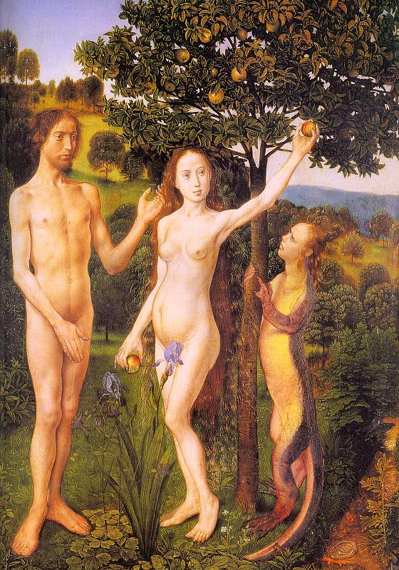 Hugo van der Goes The Fall : Adam and Eve Tempted by the Snake